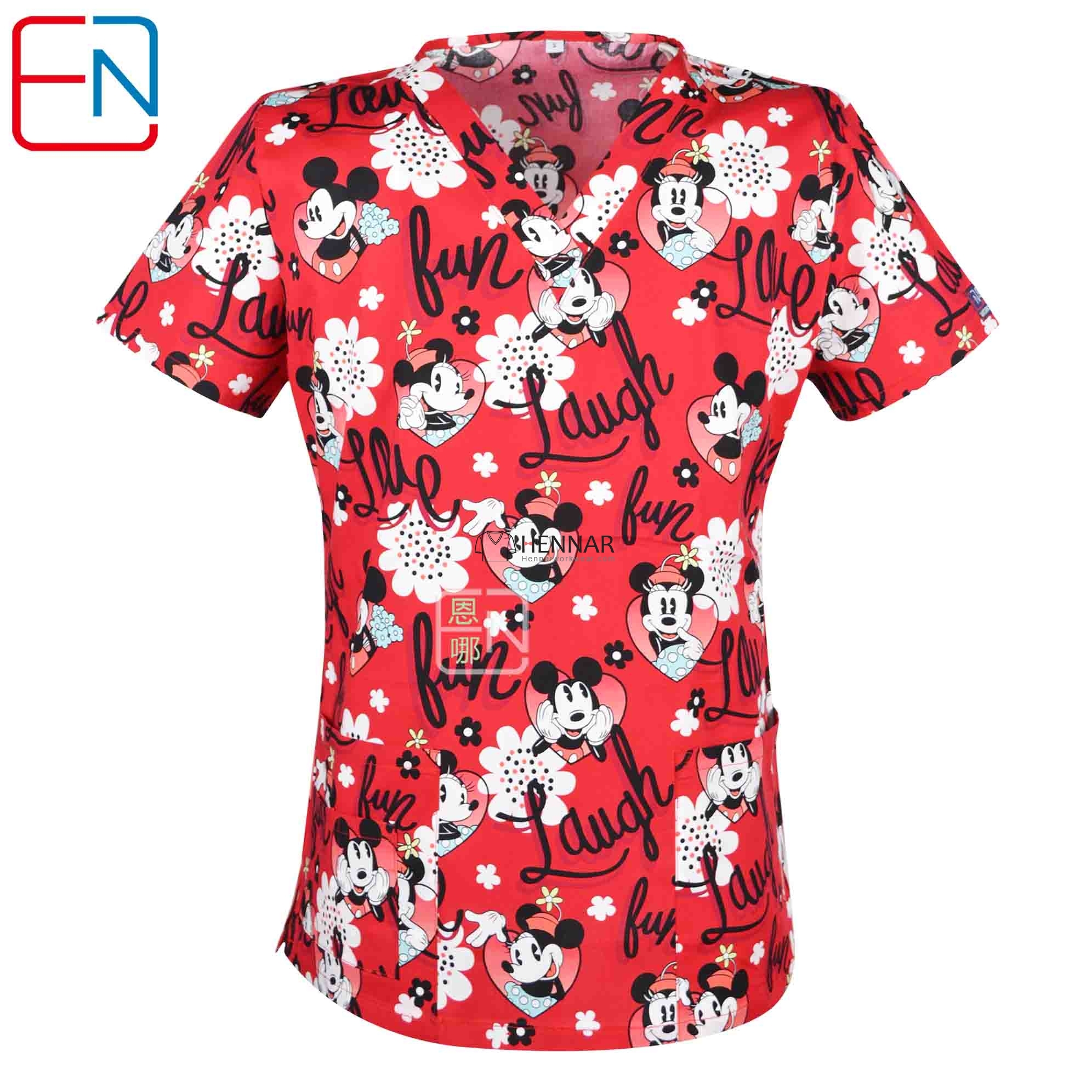10 Prints Hennar Women medical scrub tops in 100% cotton scrubs,women scrub tops,women medical uniforms