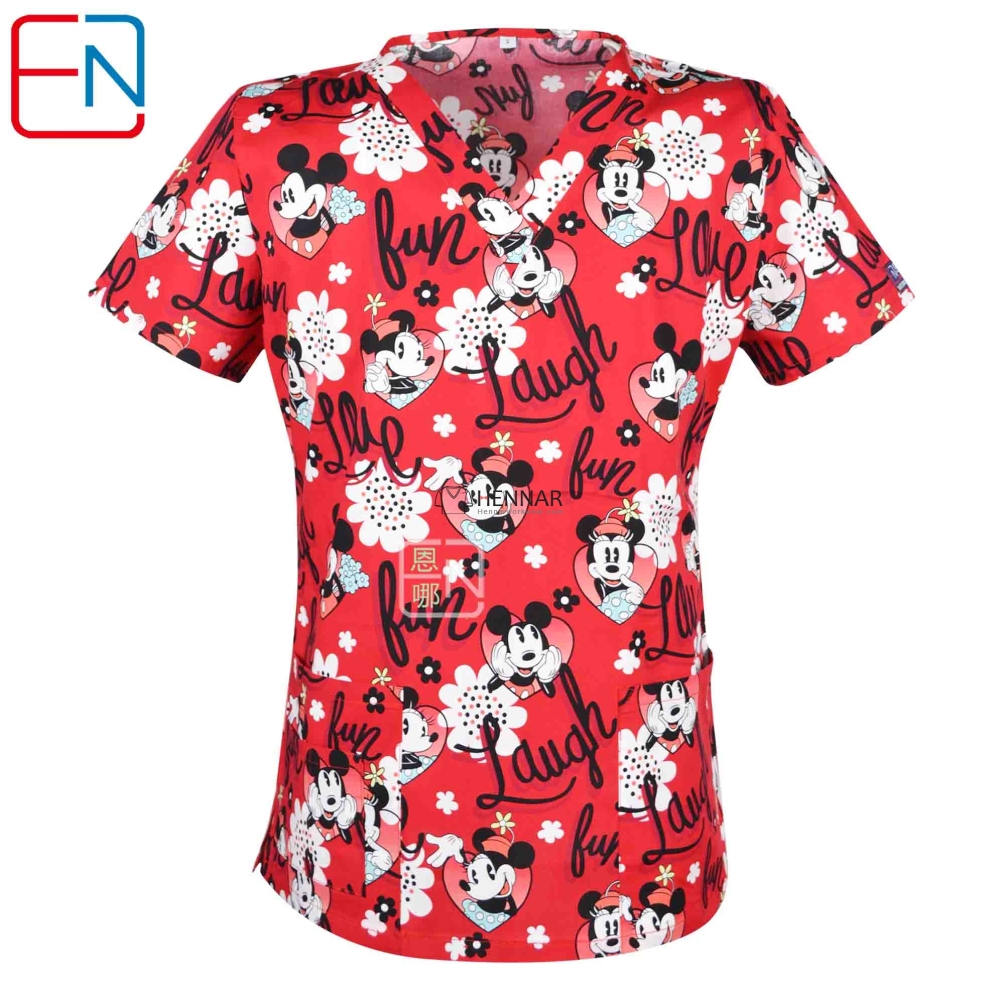 10 Prints Hennar Women medical scrub tops in 100% cotton scrubs,women scrub tops,women medical uniforms