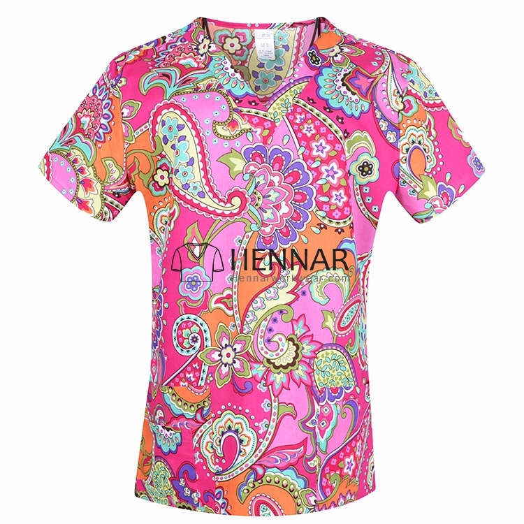10 Prints Hennar Medical scrubs Tops,100% Cotton Surgical Scrub tops For Women From Size XXS-5XL