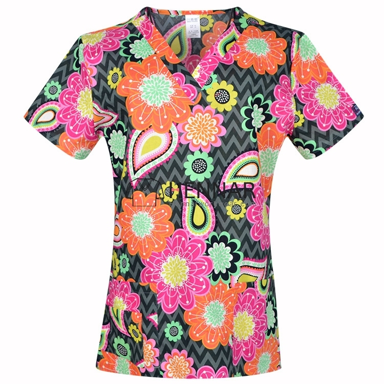 10 Prints Hennar Medical scrubs Tops,100% Cotton Surgical Scrub tops For Women From Size XXS-5XL