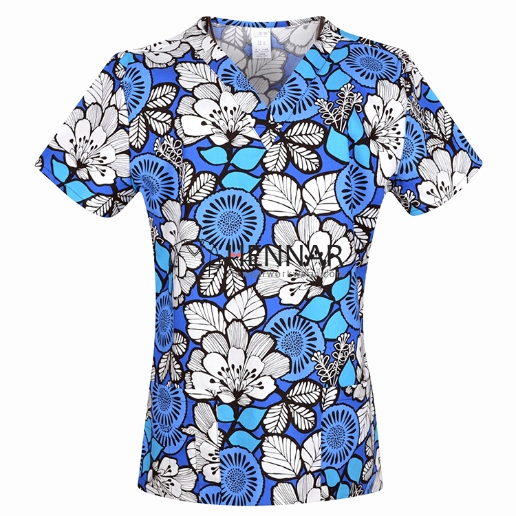 10 Prints Hennar Women medical scrub tops in 100% cotton scrubs,women scrub tops,women medical uniforms