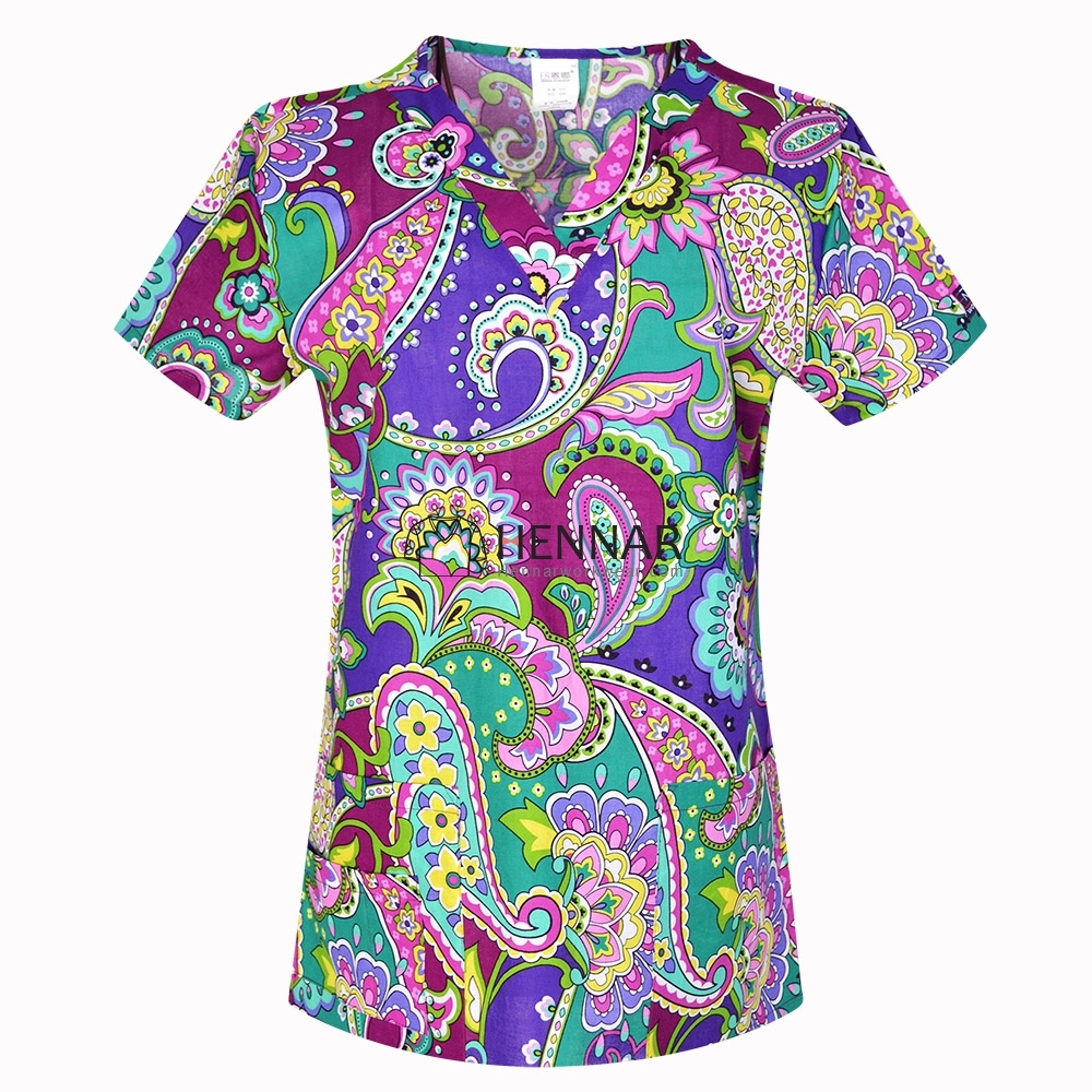 10 Prints Hennar Women medical scrub tops in 100% cotton scrubs,women scrub tops,women medical uniforms