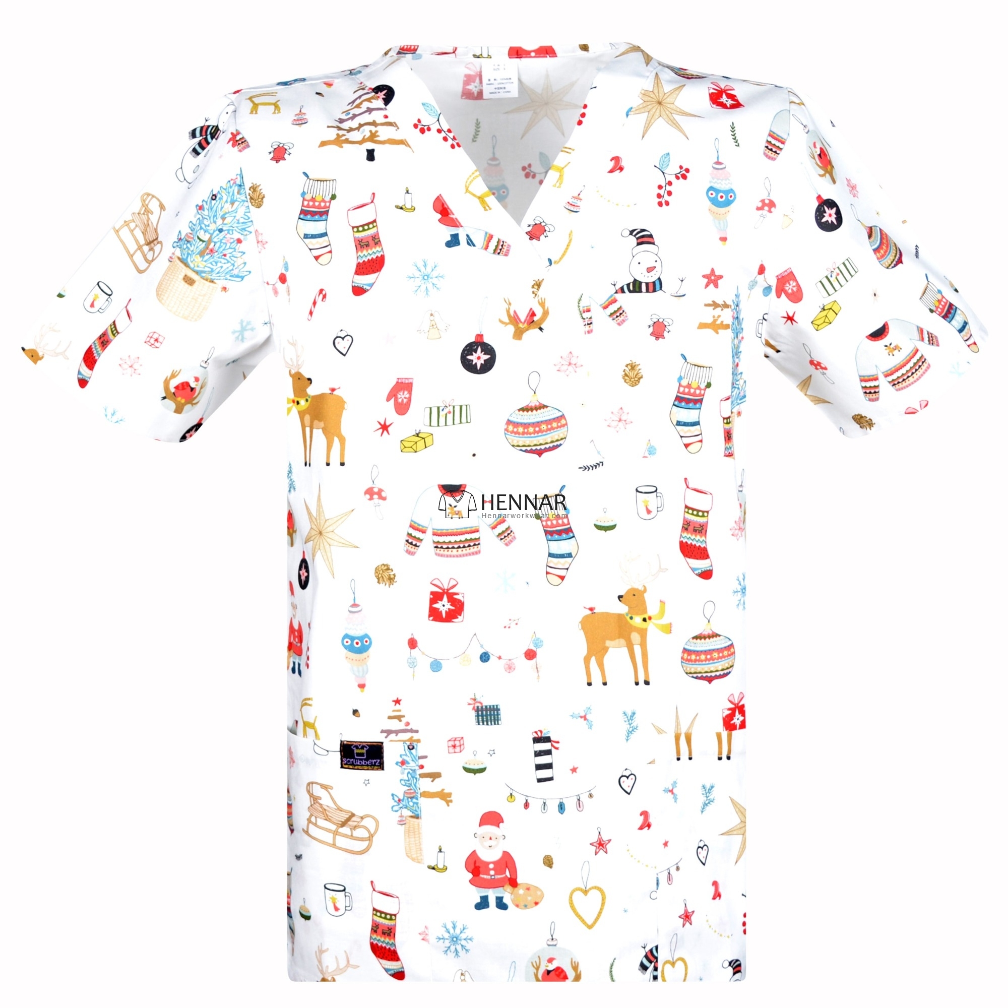 10 Prints Hennar  Christmas Medical Scrub Tops，Easter Medical Scrub Tops XXS-5XL