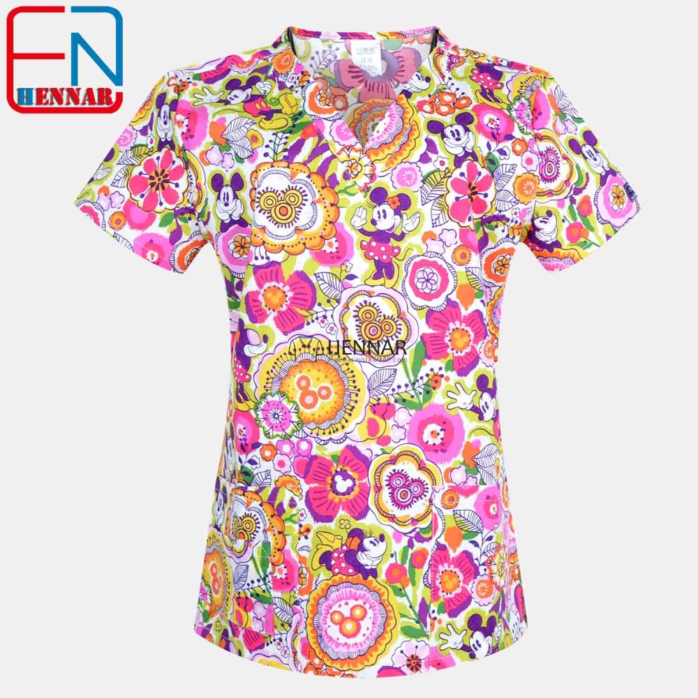 10 Prints Hennar Women medical scrub tops in 100% cotton scrubs,women scrub tops,women medical uniforms