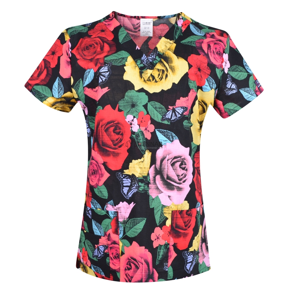 10 Prints Hennar Medical scrubs Tops,100% Cotton Surgical Scrub tops For Women From Size XXS-5XL