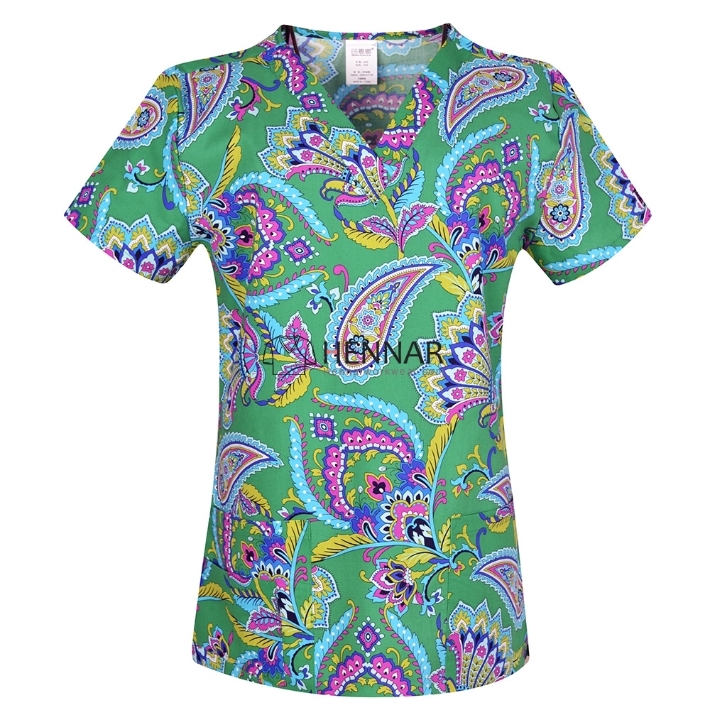 10 Prints Hennar Women medical scrub tops in 100% cotton scrubs,women scrub tops,women medical uniforms