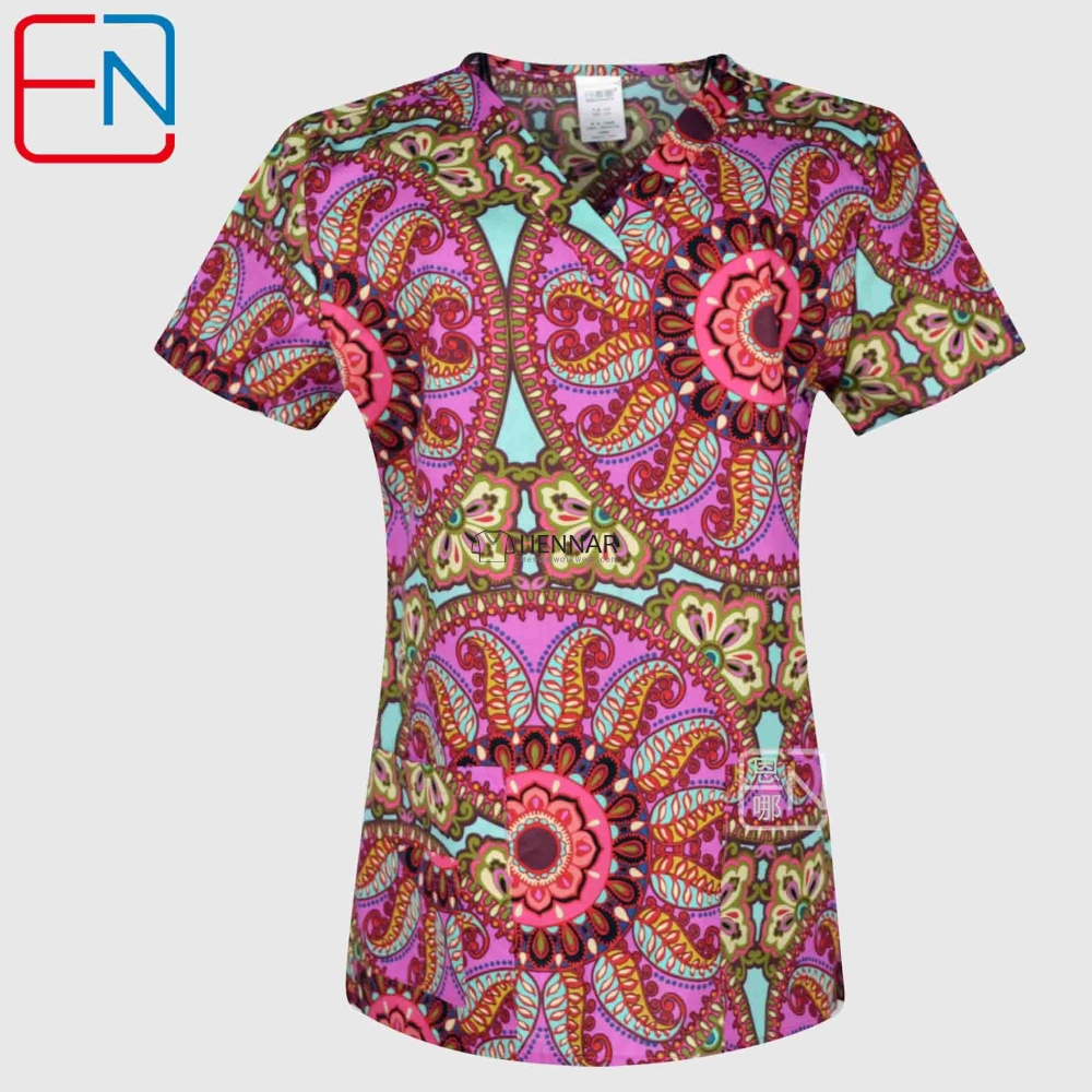 10 Prints Hennar Women medical scrub tops in 100% cotton scrubs,women scrub tops,women medical uniforms