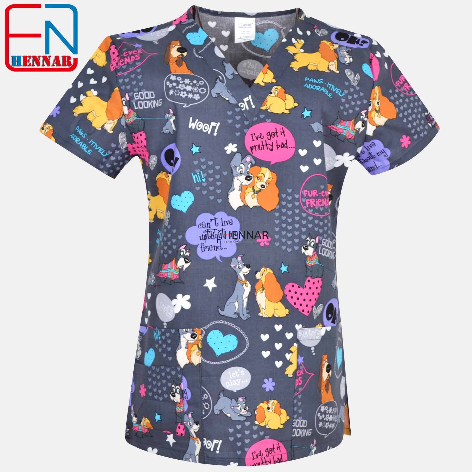 10 Prints Hennar Women medical scrub tops in 100% cotton scrubs,women scrub tops,women medical uniforms