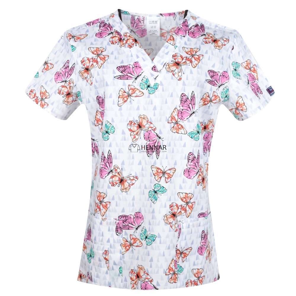 10 Prints Hennar Women medical scrub tops in 100% cotton scrubs,women scrub tops,women medical uniforms
