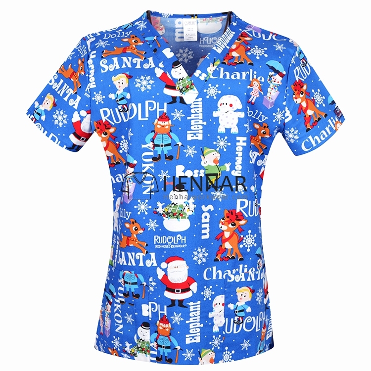 10 Prints Hennar  Christmas Medical Scrub Tops，Easter Medical Scrub Tops XXS-5XL
