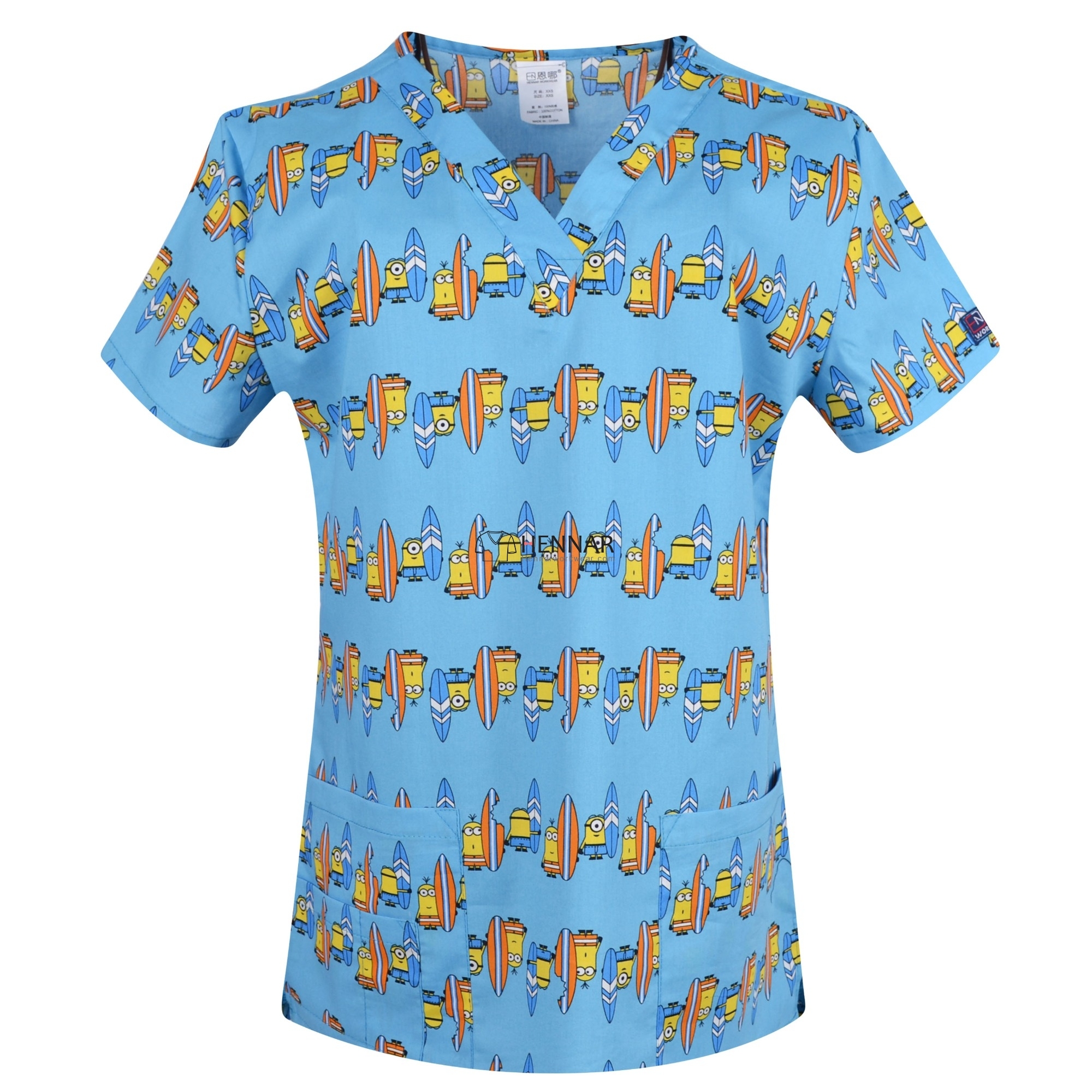 5 Prints Hennar Women medical scrub tops in 100% cotton scrubs,women scrub tops,women medical uniforms