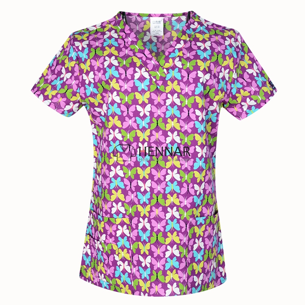 10 Prints Hennar Women medical scrub tops in 100% cotton scrubs,women scrub tops,women medical uniforms