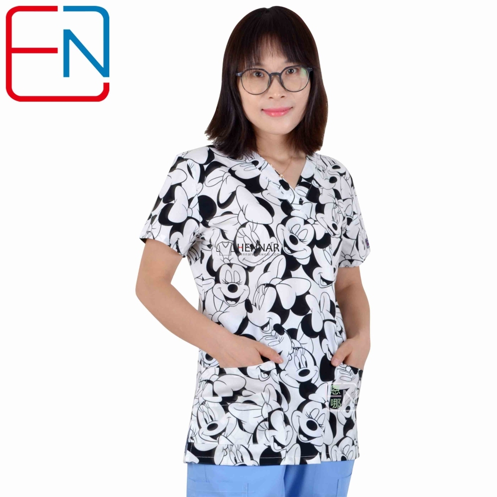 10 Prints Hennar Women medical scrub tops in 100% cotton scrubs,women scrub tops,women medical uniforms