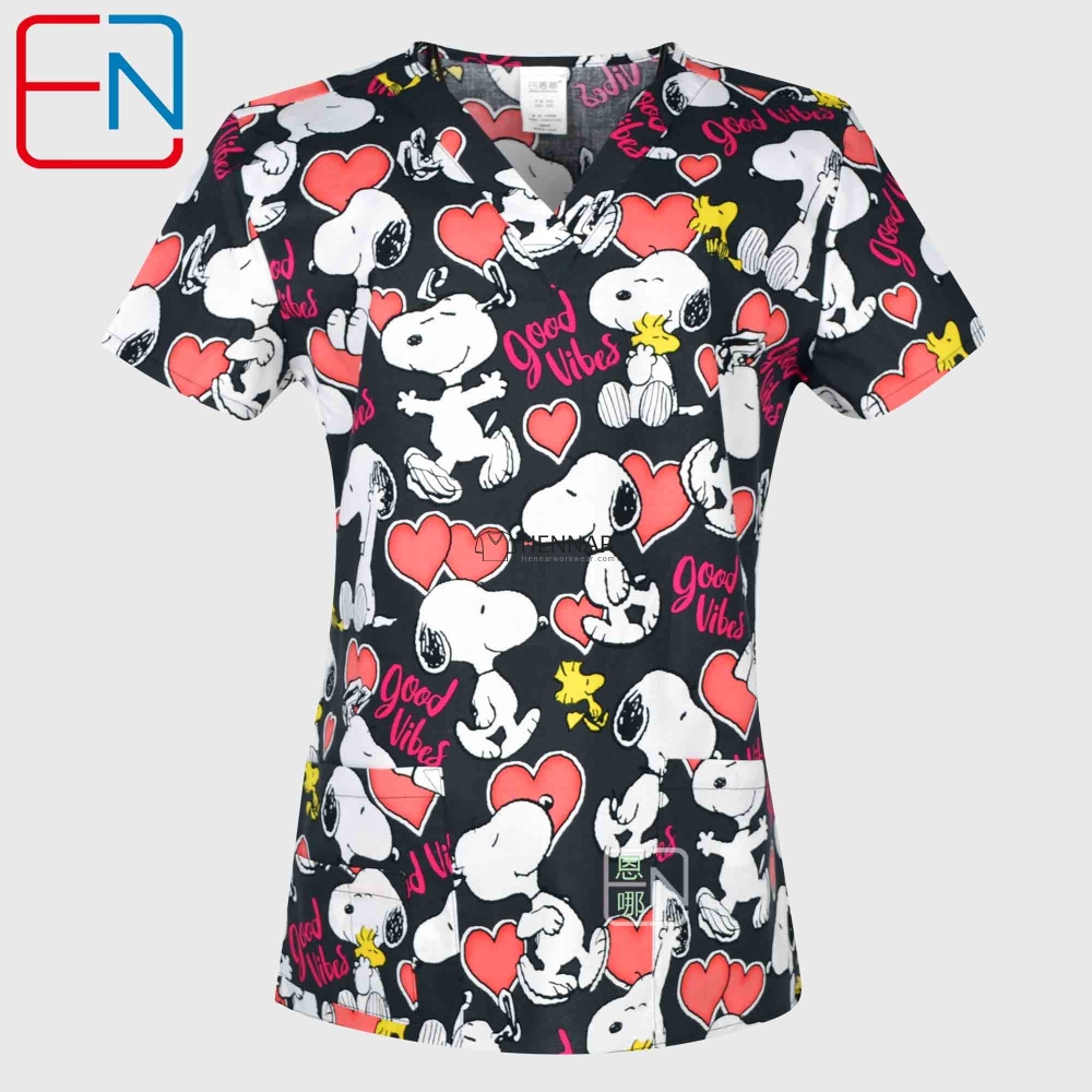 10 Prints Hennar Women medical scrub tops in 100% cotton scrubs,women scrub tops,women medical uniforms