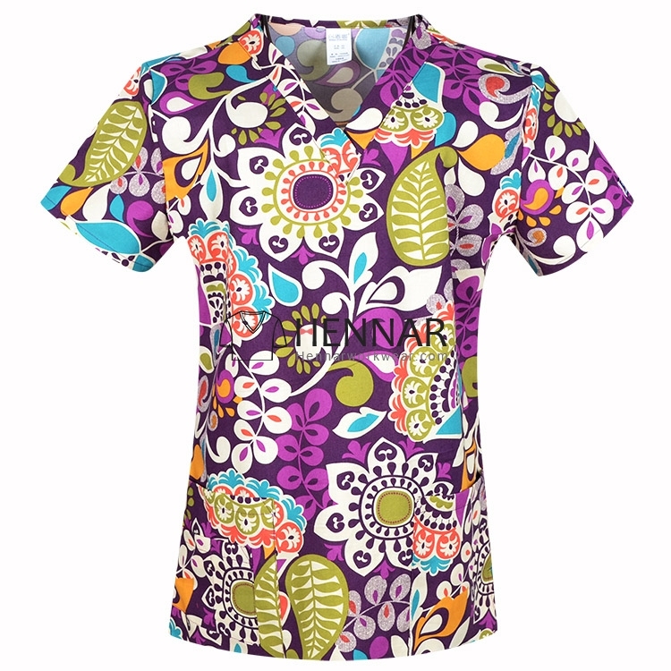 10 Prints Hennar Medical scrubs Tops,100% Cotton Surgical Scrub tops For Women From Size XXS-5XL