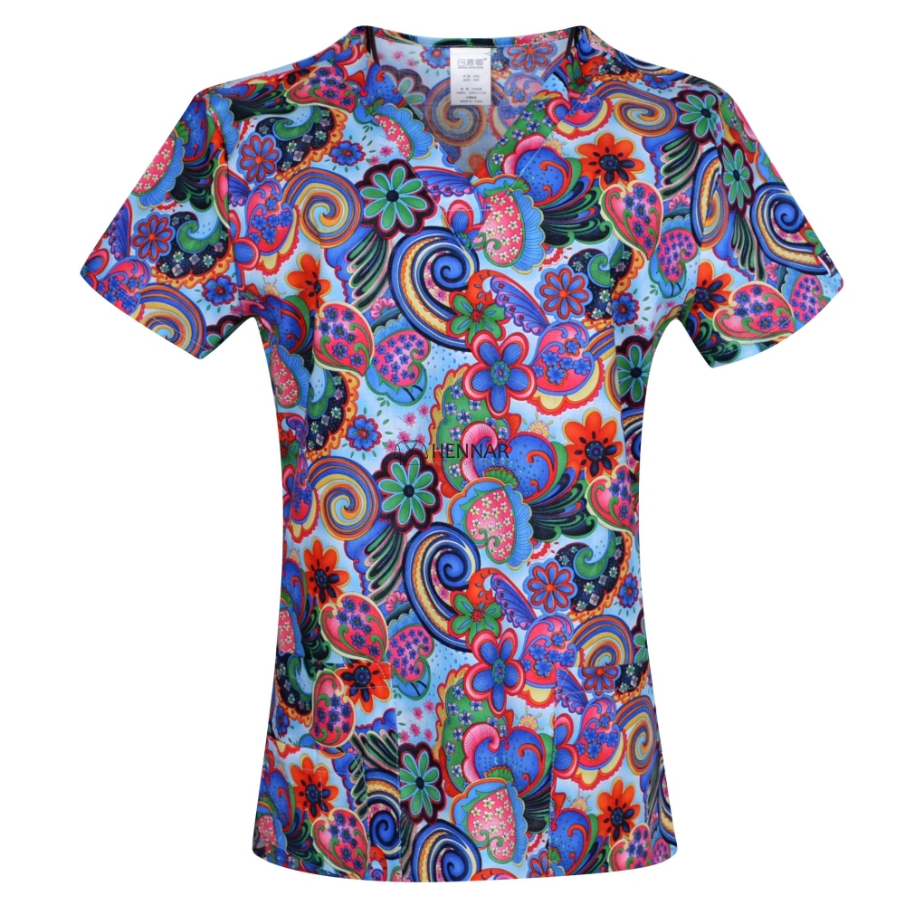 10 Prints Hennar Women medical scrub tops in 100% cotton scrubs,women scrub tops,women medical uniforms