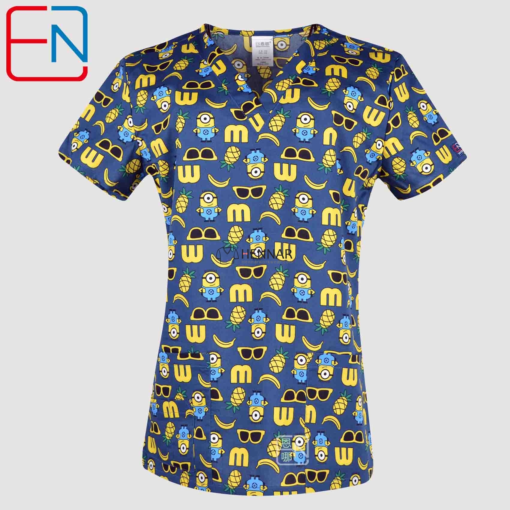 5 Prints Hennar Women medical scrub tops in 100% cotton scrubs,women scrub tops,women medical uniforms