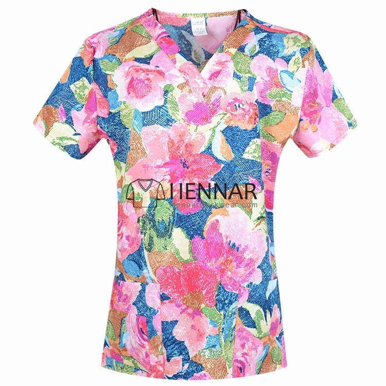 10 Prints Hennar Medical scrubs Tops,100% Cotton Surgical Scrub tops For Women From Size XXS-5XL
