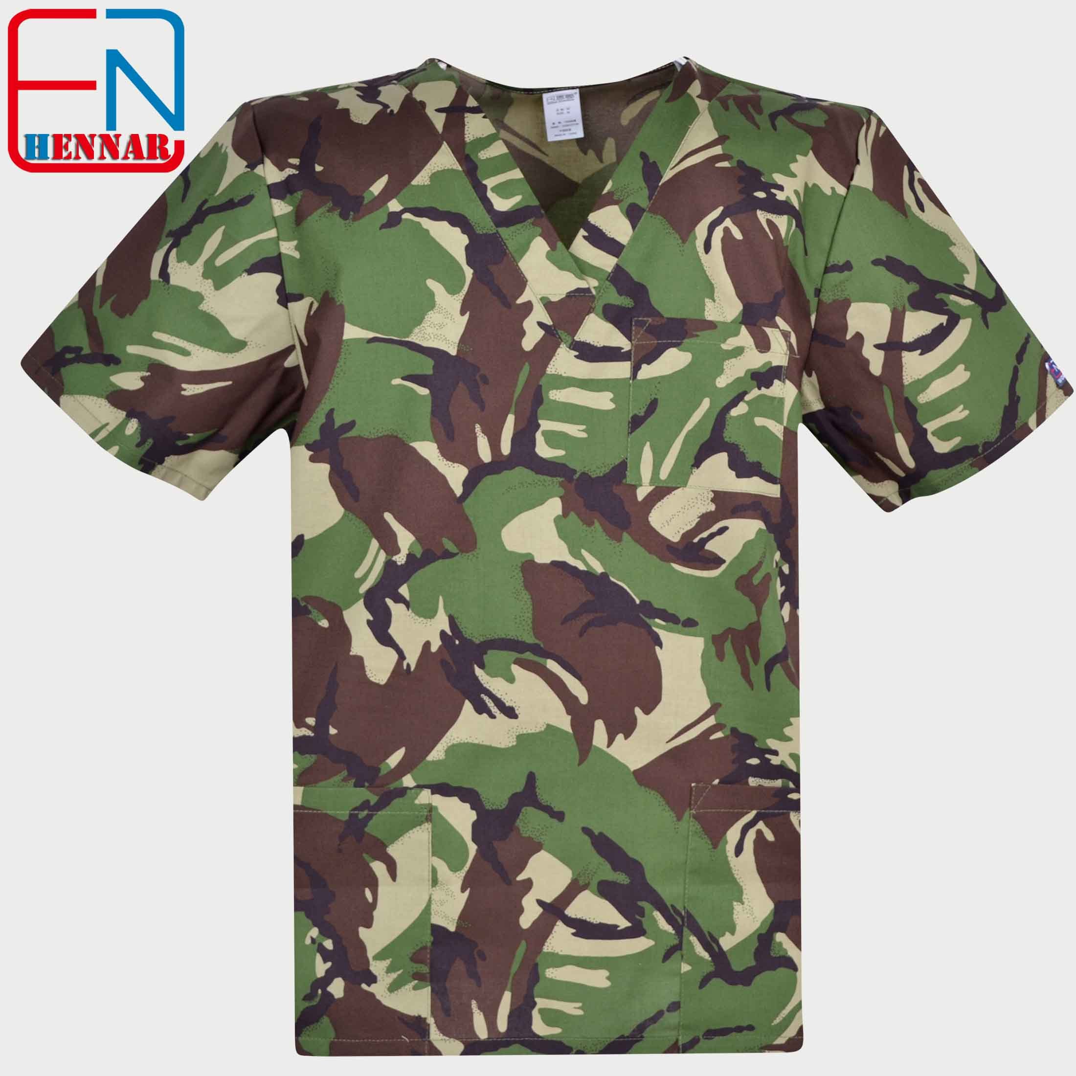 Men Medical Uniforms,Camouflage Colour Scrub Tops in 100% Cotton