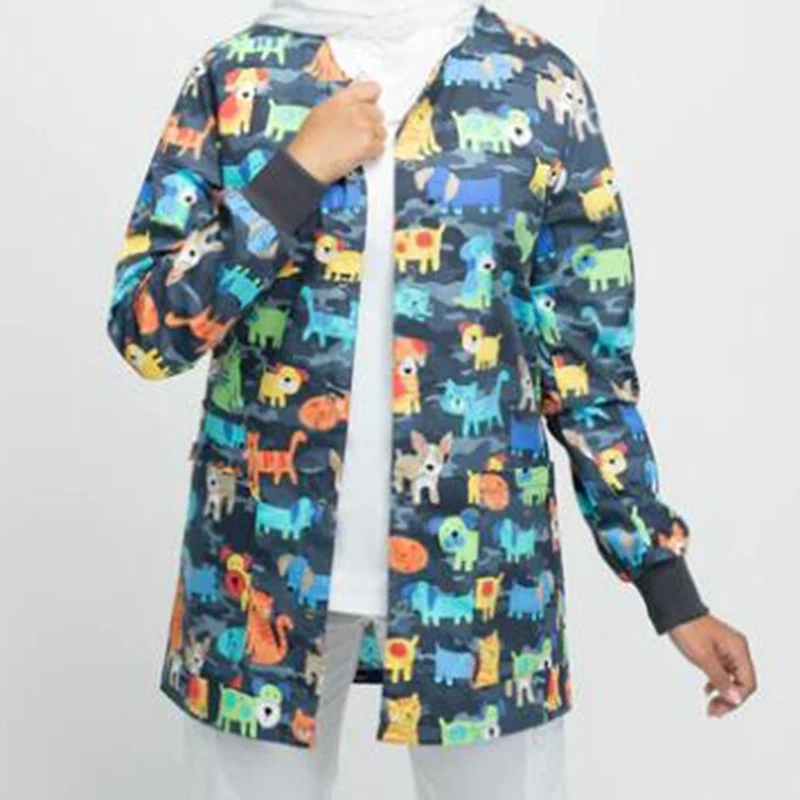 Longer Snap Front Scrub Jacket in 100% Cotton With Brozen Snap