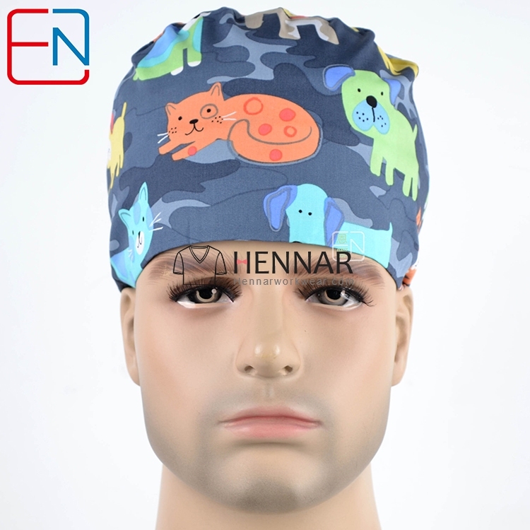 New Surgical Caps Medical Newly Surgical Scrub Caps Mask For Men Women With Sweatband 100% Cotton Medical Caps Printed Unisex