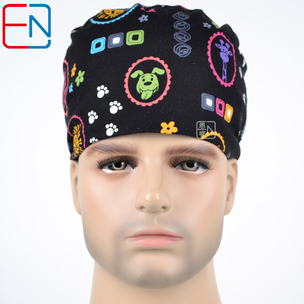 Hennar Unisex Surgical Caps With Sweatbands Two Size For Choice Doggie Cats and Animals 1