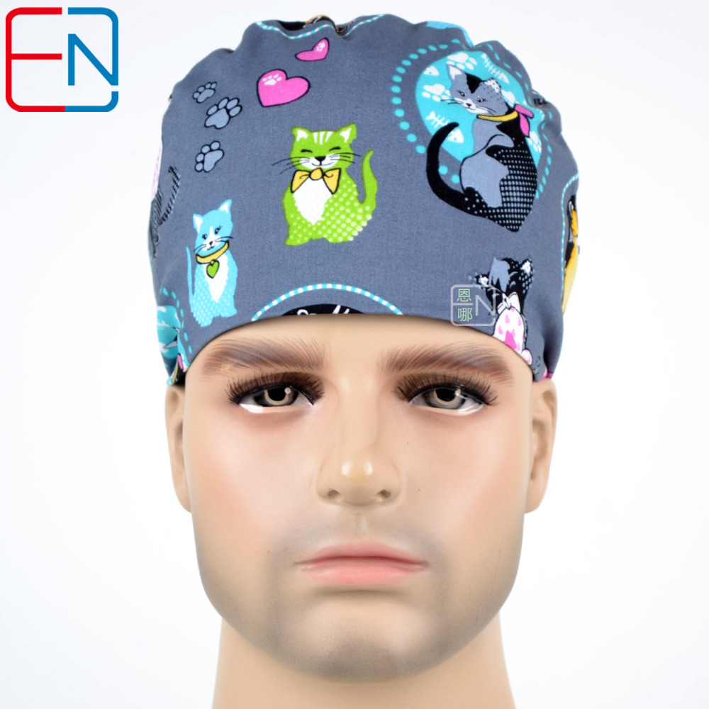 Hennar Unisex Surgical Caps With Sweatbands Two Size For Choice Doggie Cats and Animals 1