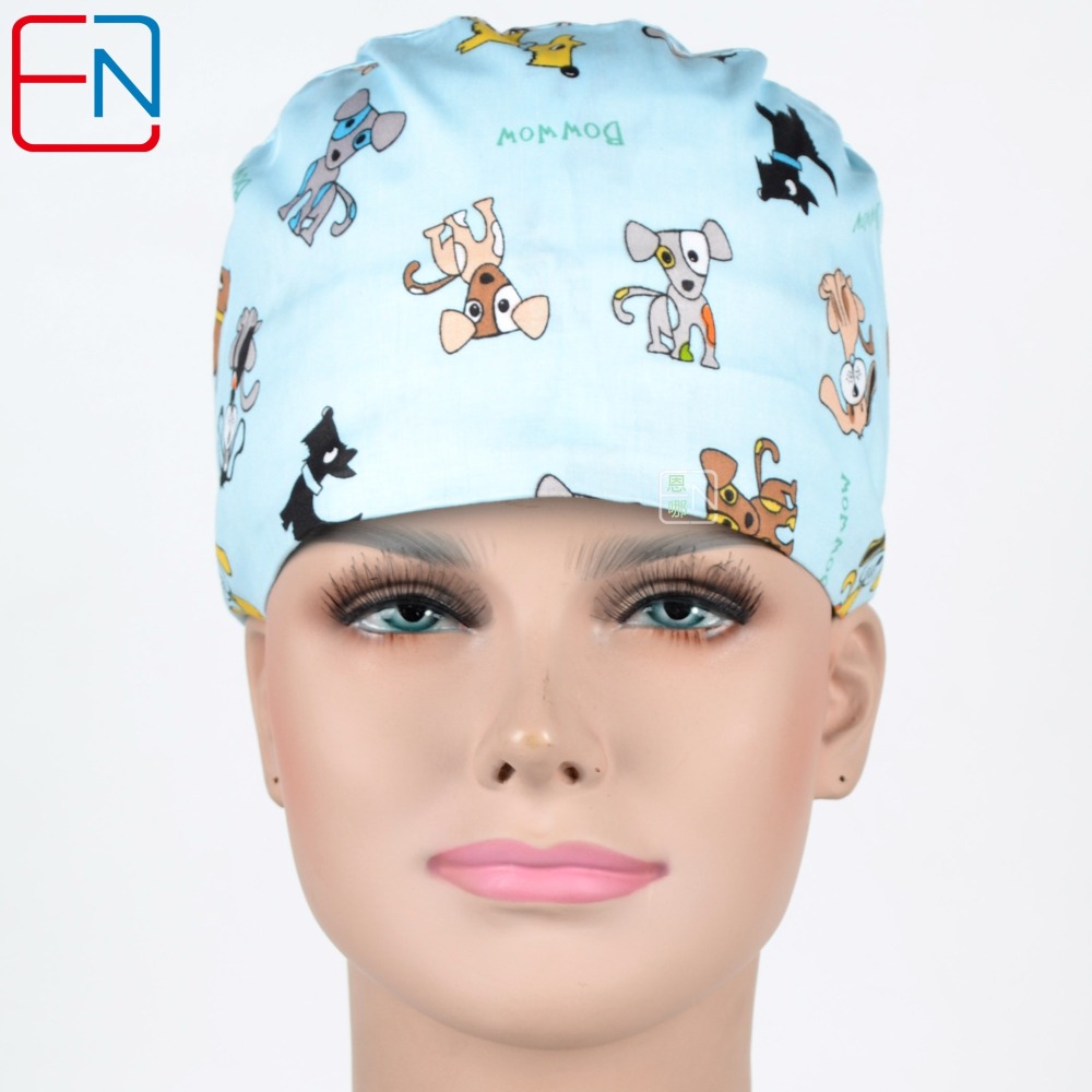 Hennar Unisex Surgical Caps With Sweatbands Two Size For Choice Doggie Cats and Animals 1