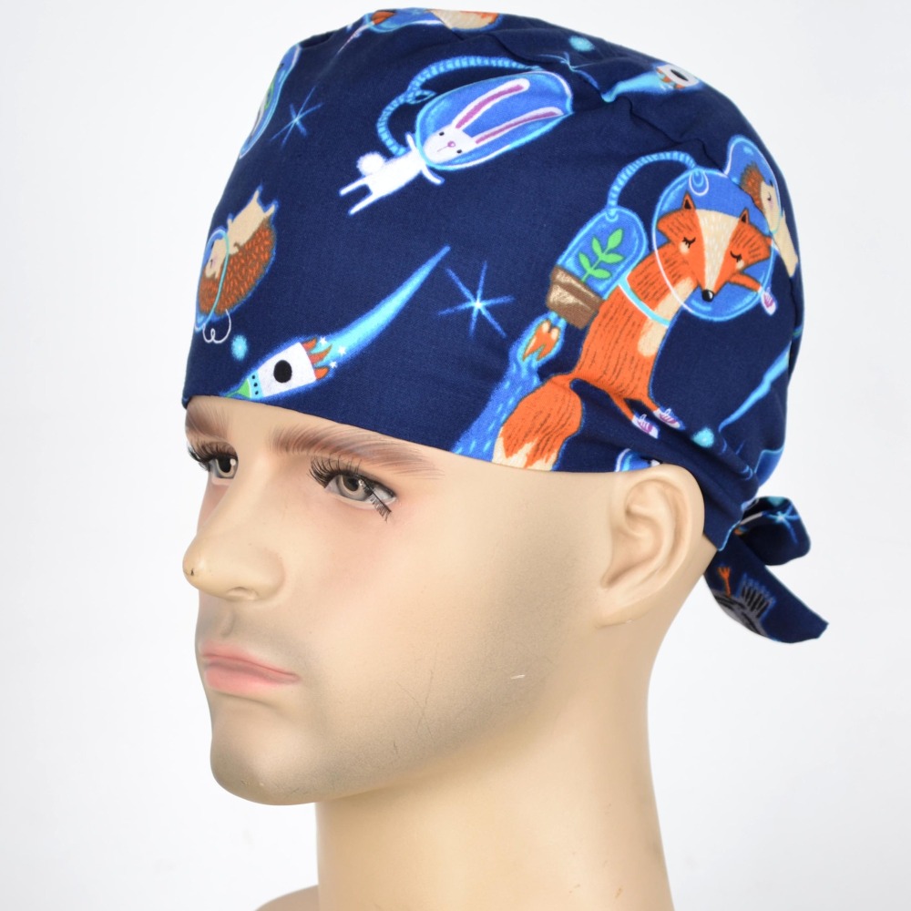 Hennar Unisex Surgical Caps With Sweatbands Two Size For Choice Doggie Cats and Animals 1