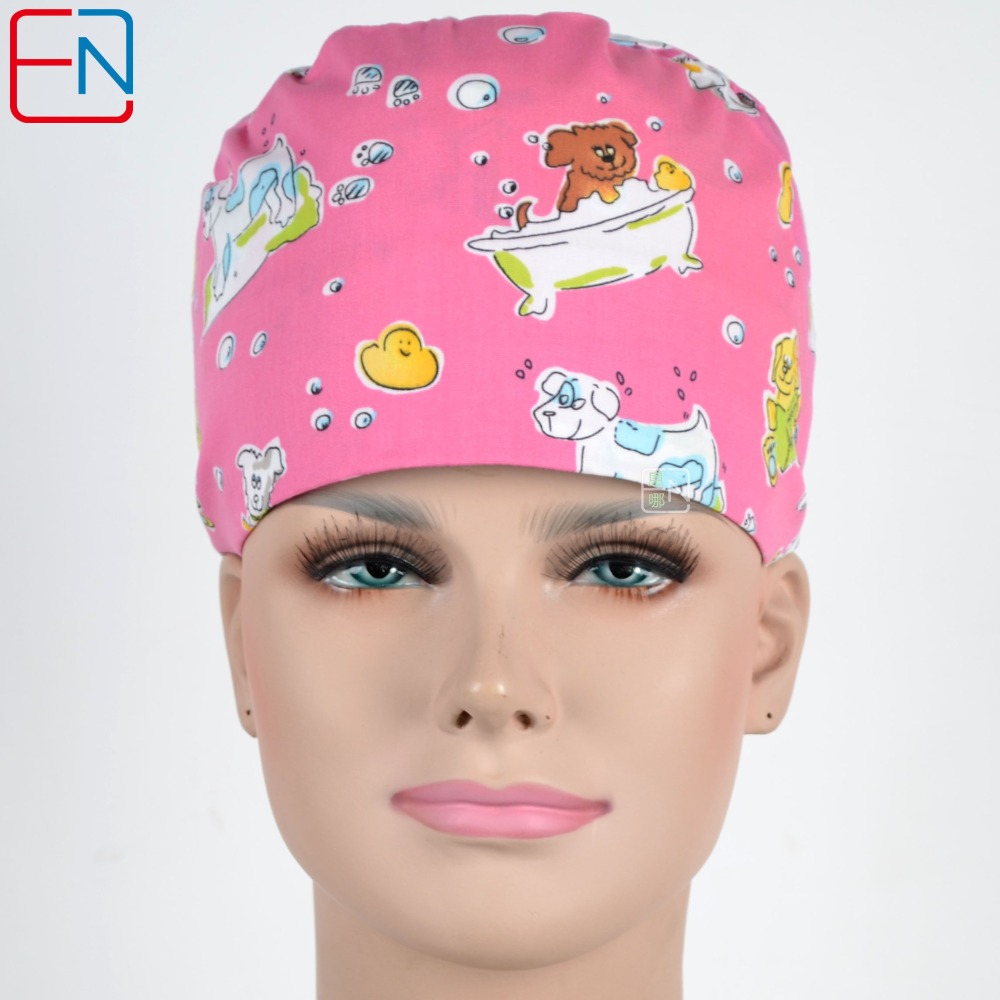 Hennar Unisex Surgical Caps With Sweatbands Two Size For Choice Doggie Cats and Animals 1