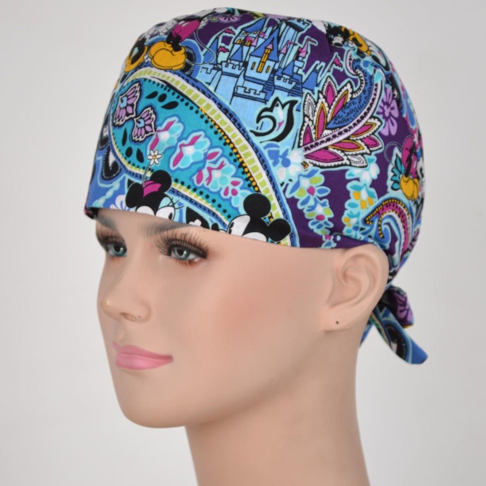 Hennar Medical Scrub Caps for Men and Women in 100% Cotton .Two Sizes For Choice,S and M ,Cartoon 1