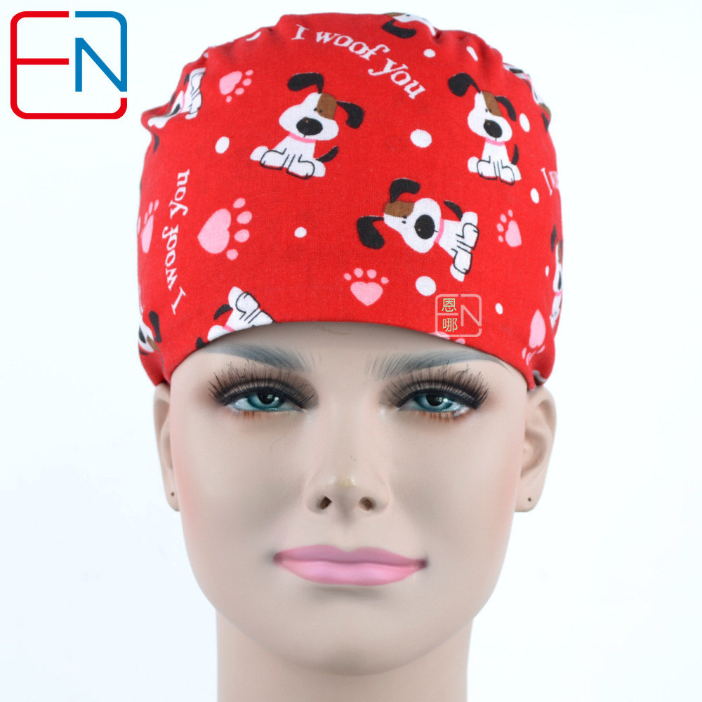 Hennar Unisex Surgical Caps With Sweatbands Two Size For Choice Doggie Cats and Animals 1