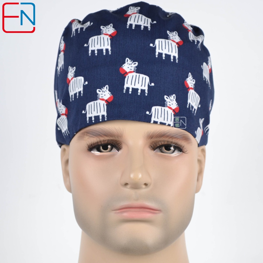 Hennar Unisex Surgical Caps With Sweatbands Two Size For Choice Doggie Cats and Animals 1