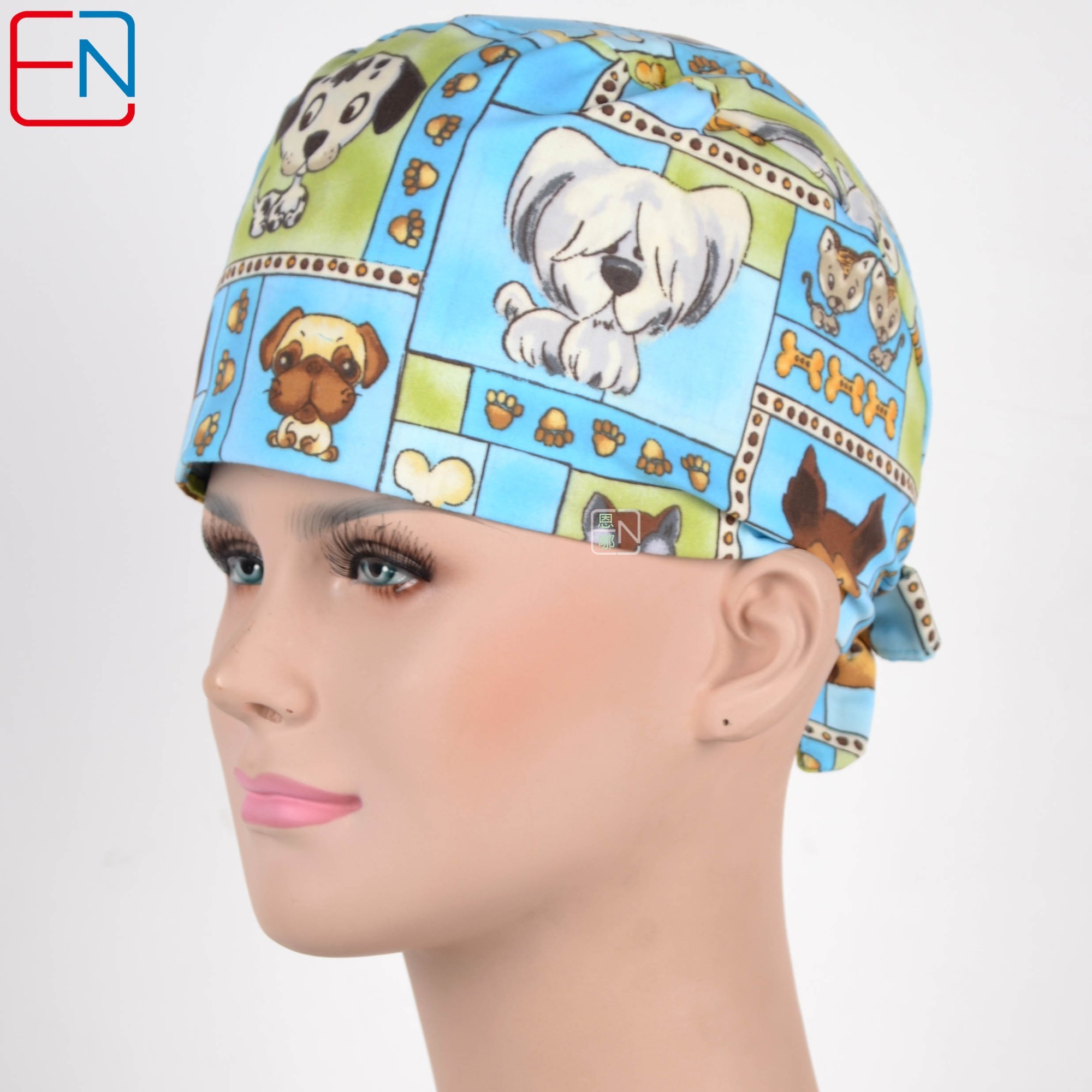 Hennar Unisex Surgical Caps With Sweatbands Two Size For Choice Doggie Cats and Animals 1