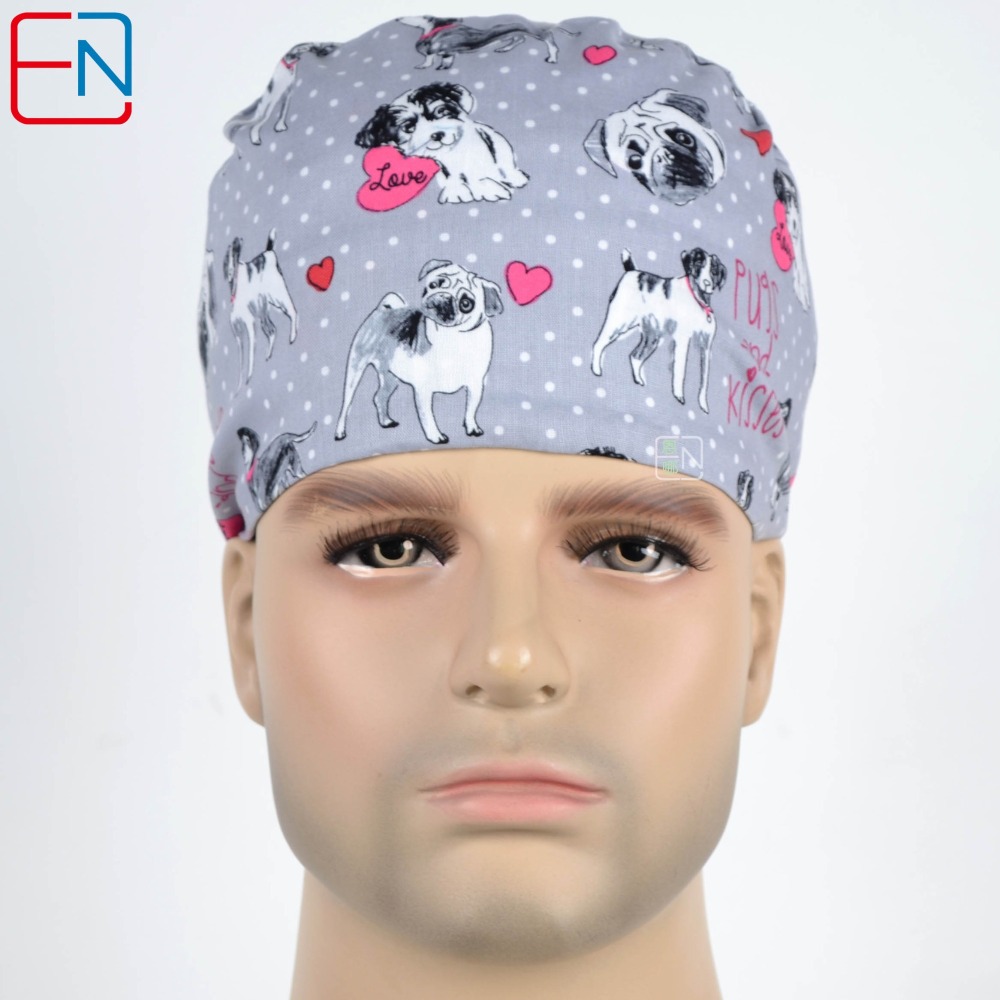 Hennar Unisex Surgical Caps With Sweatbands Two Size For Choice Doggie Cats and Animals 1