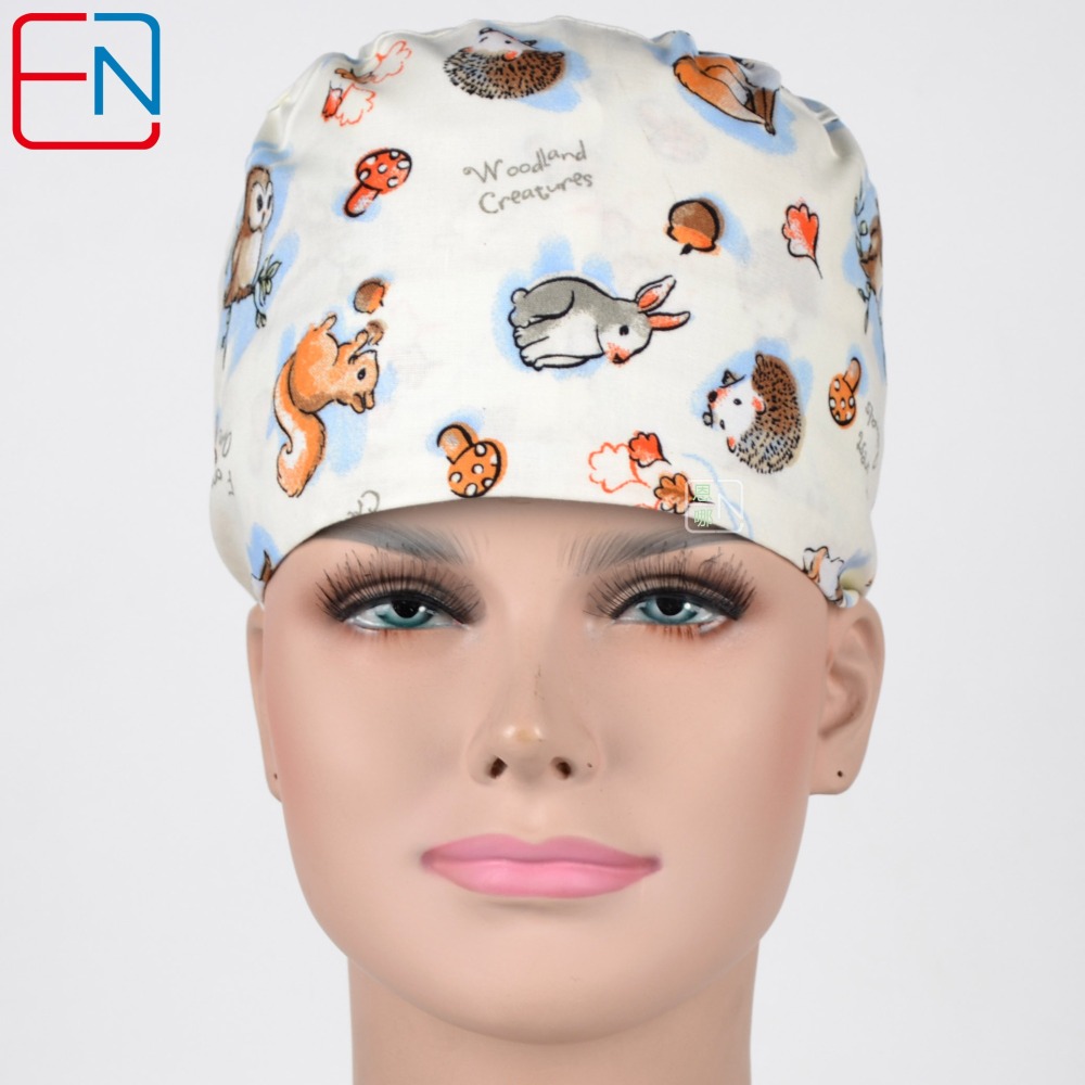 Hennar Unisex Surgical Caps With Sweatbands Two Size For Choice Doggie Cats and Animals 1