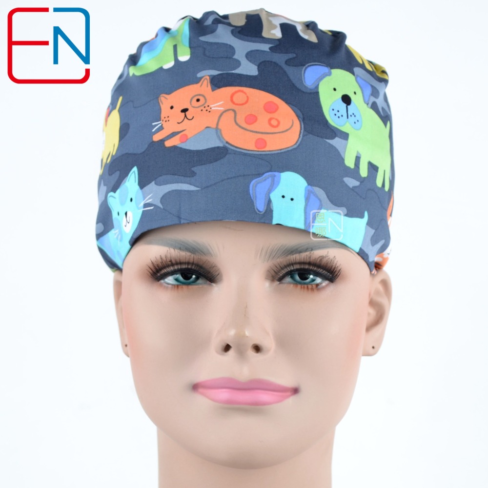 Hennar Unisex Surgical Caps With Sweatbands Two Size For Choice Doggie Cats and Animals 1