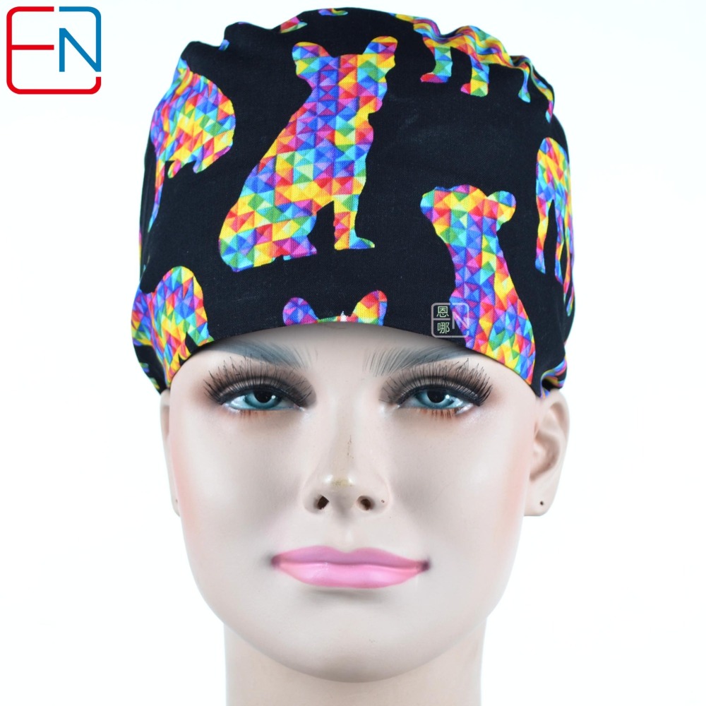 Hennar Unisex Surgical Caps With Sweatbands Two Size For Choice Doggie Cats and Animals 1