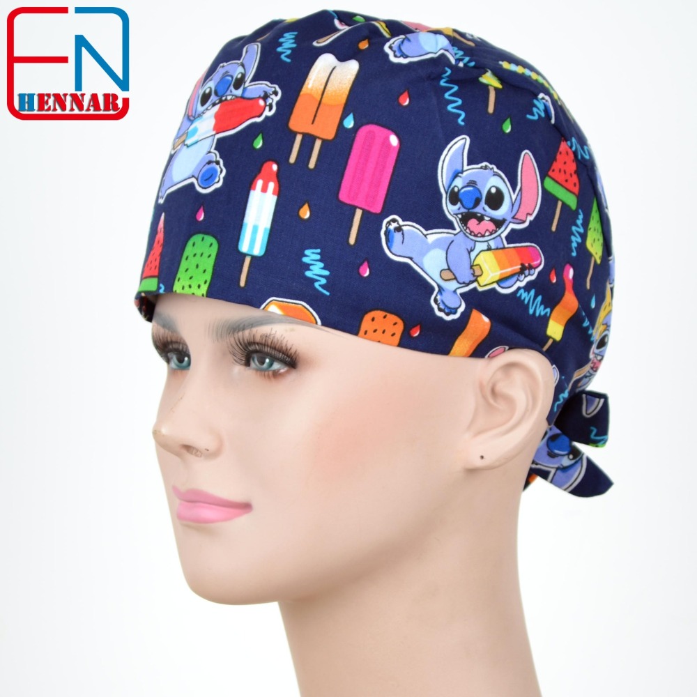 Hennar Medical Scrub Caps for Men and Women in 100% Cotton .Two Sizes For Choice,S and M ,Cartoon 1