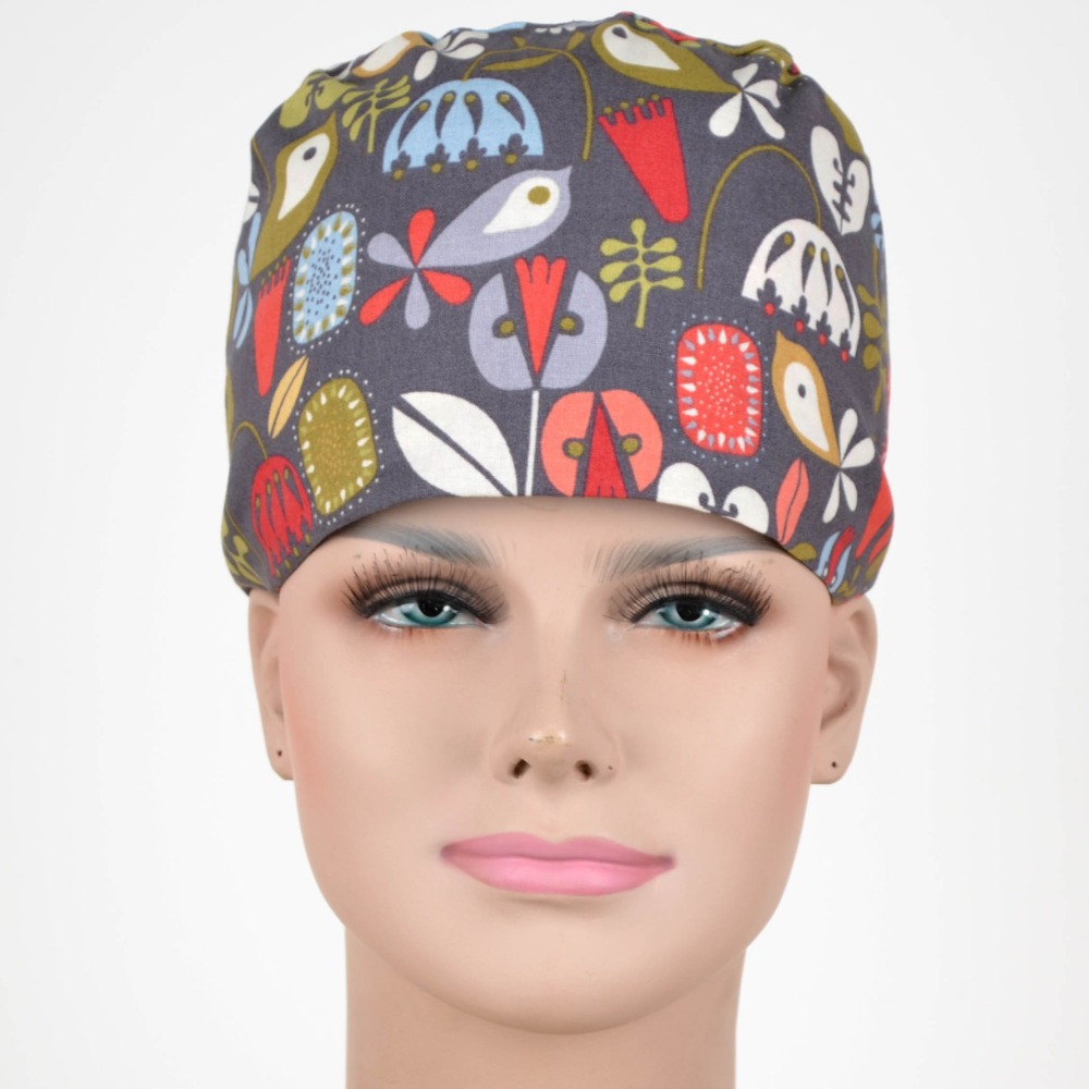Hennar Medical Scrub Caps in 100% Cotton With Sweatbands Two Sizes Masks Are Available  Birds Owls  Flamingo ladybug