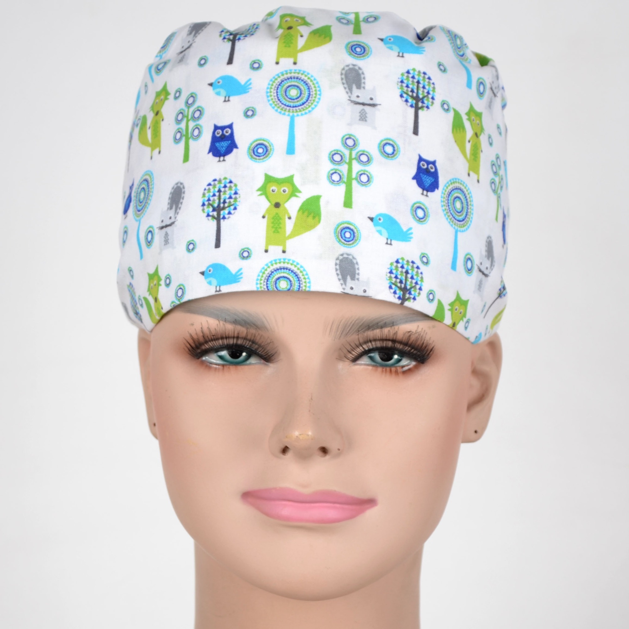 Hennar Medical Scrub Caps in 100% Cotton With Sweatbands Two Sizes Masks Are Available  Birds Owls  Flamingo ladybug
