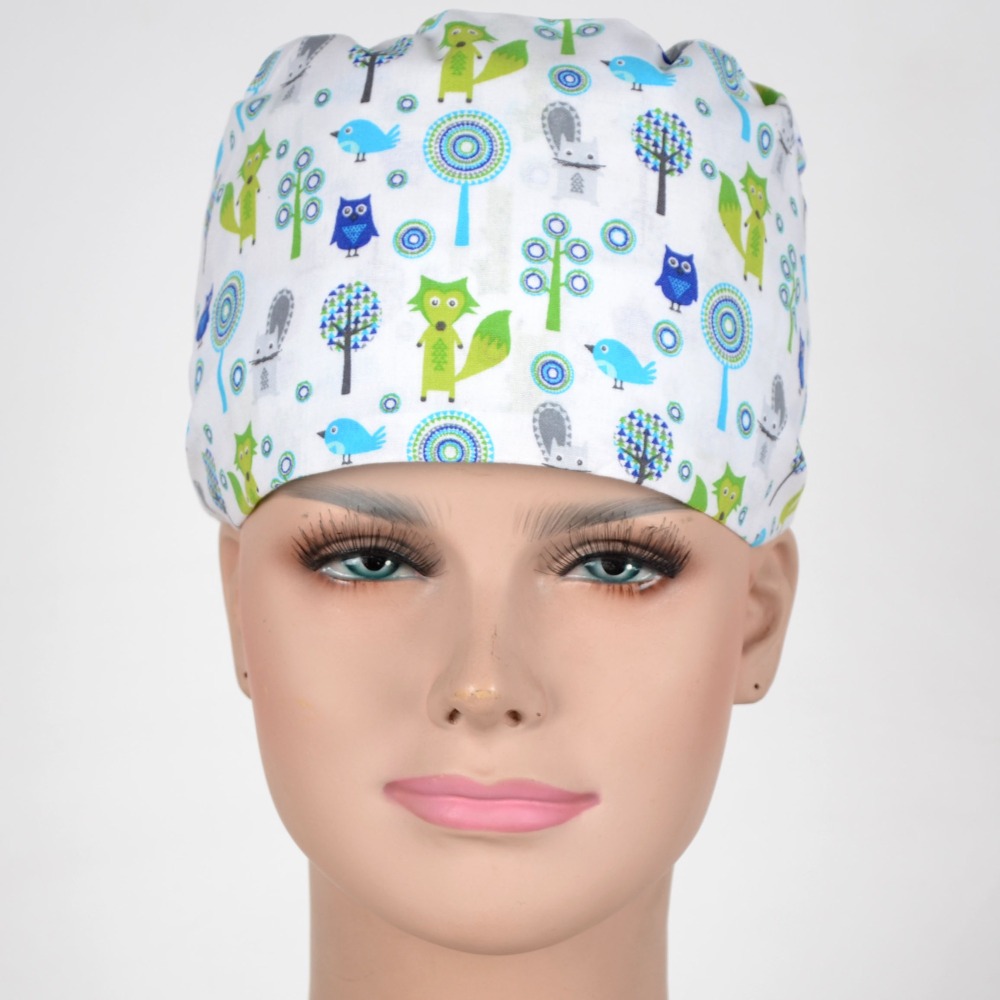 Hennar Medical Scrub Caps in 100% Cotton With Sweatbands Two Sizes Masks Are Available  Birds Owls  Flamingo ladybug