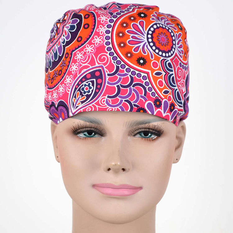 Hennar Medical Scrub Caps in 100% Cotton With Sweatband Two Sizes For Choice Paisley Pattern