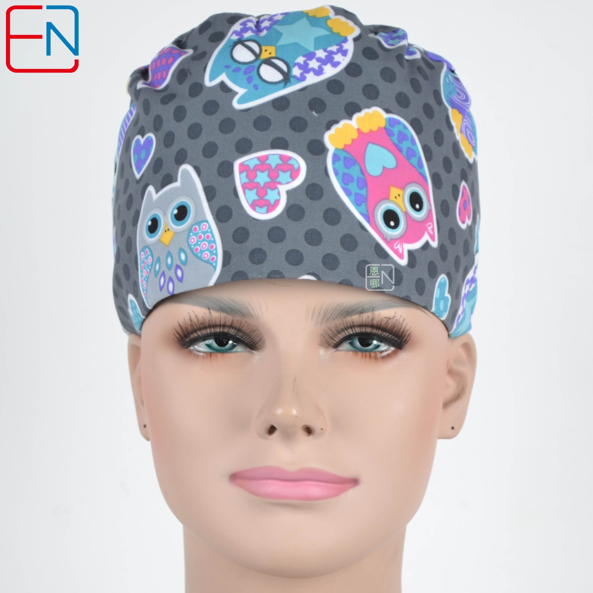 Hennar Medical Scrub Caps in 100% Cotton With Sweatbands Two Sizes Masks Are Available  Birds Owls  Flamingo ladybug