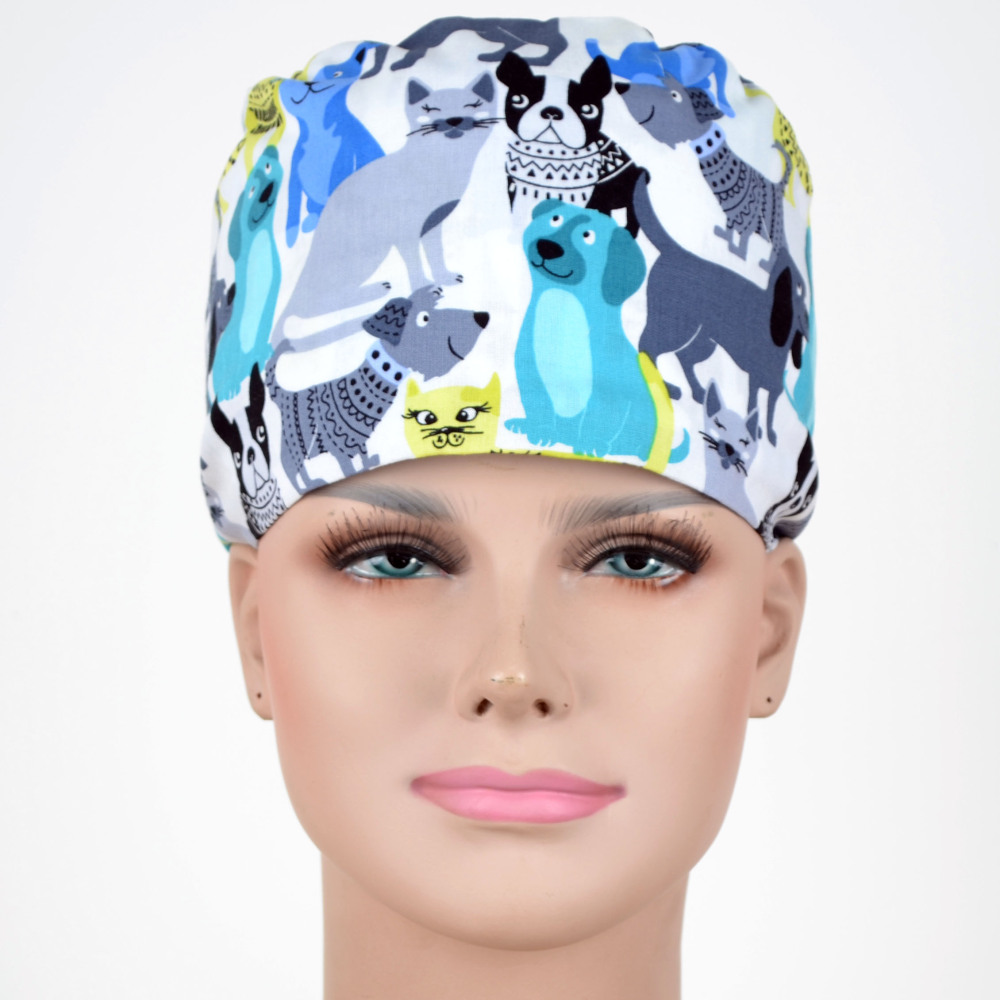 Hennar Medical Scrub Caps in 100% Cotton S and M Two Sizes For Choice Cat and Dogs Animals 2