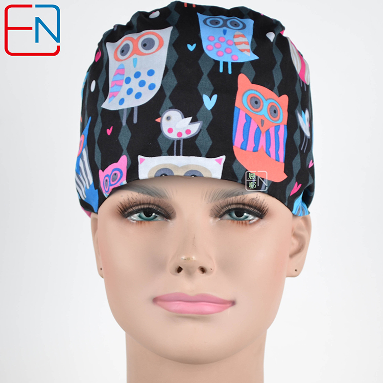 Hennar Medical Scrub Caps in 100% Cotton With Sweatbands Two Sizes Masks Are Available  Birds Owls  Flamingo ladybug