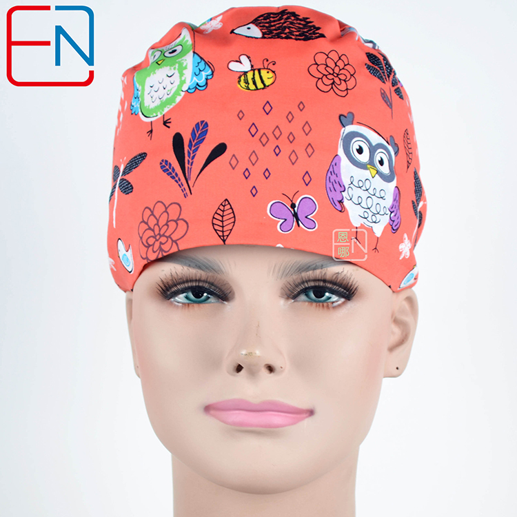 Hennar Medical Scrub Caps in 100% Cotton With Sweatbands Two Sizes Masks Are Available  Birds Owls  Flamingo ladybug
