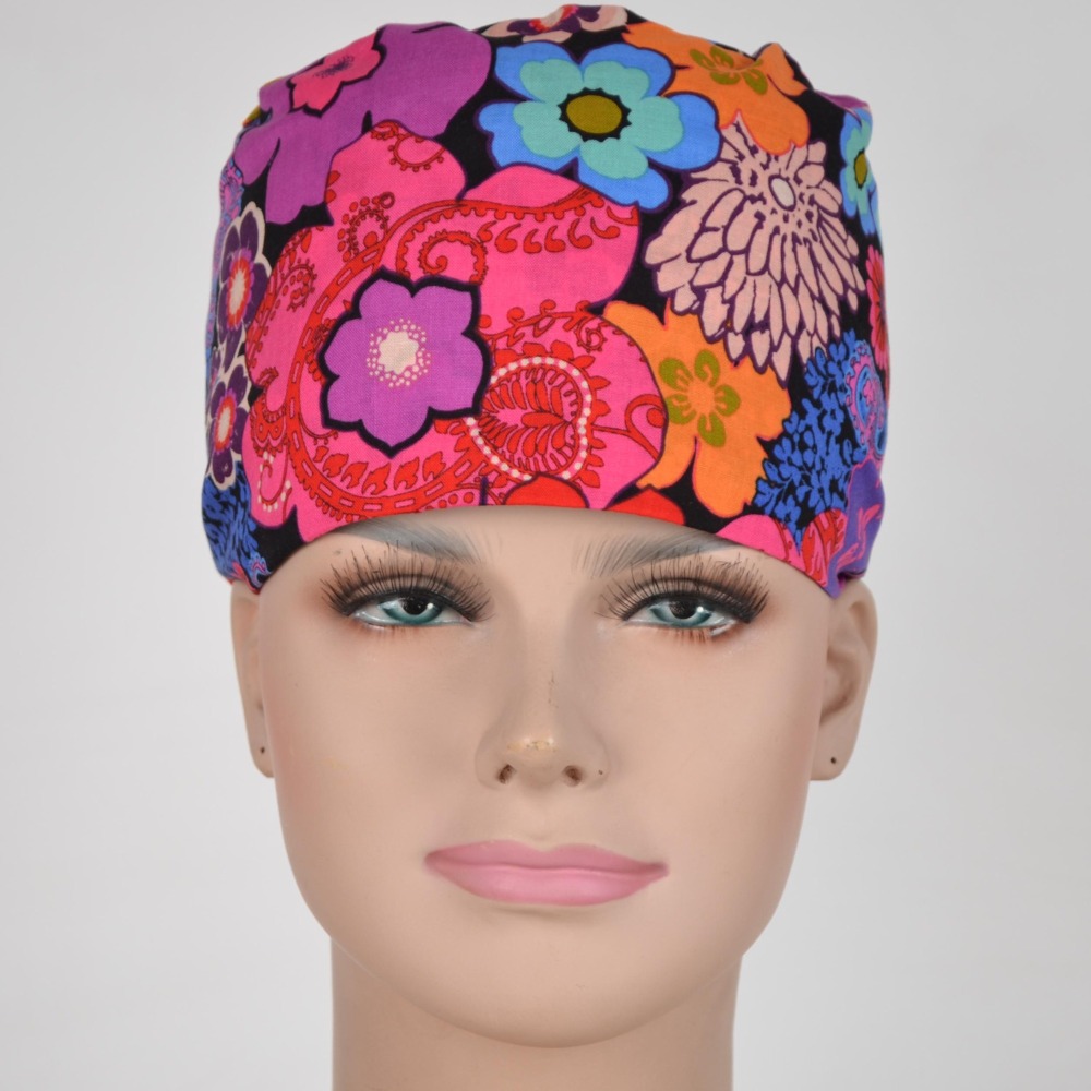 Hennar Medical Scrub Caps in 100% Cotton With Sweatband Two Sizes For Choice Paisley Pattern