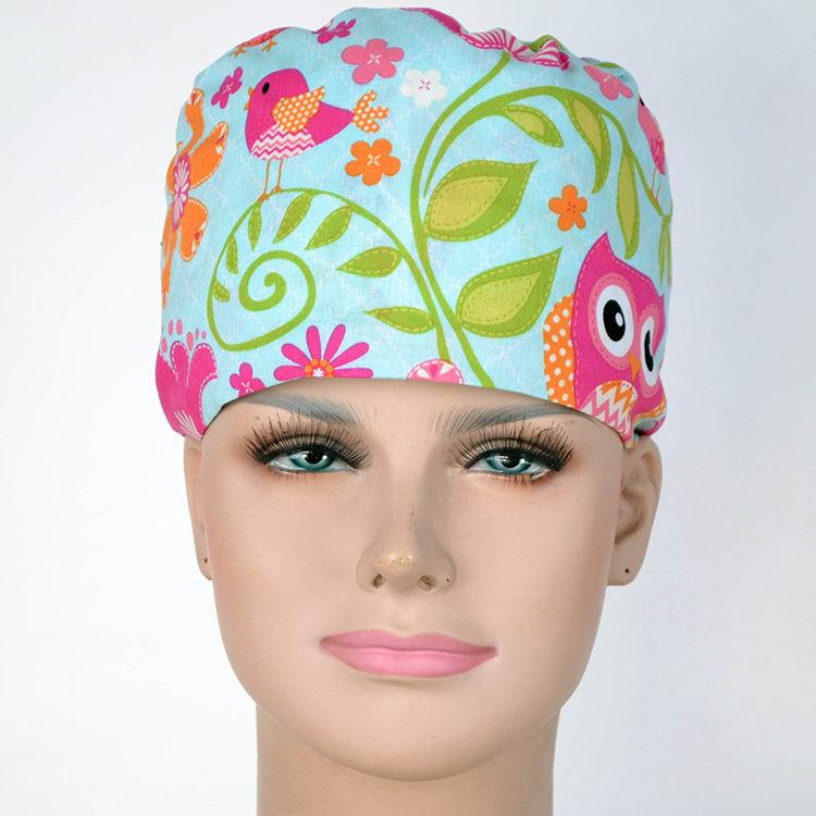 Hennar Medical Scrub Caps in 100% Cotton With Sweatbands Two Sizes Masks Are Available  Birds Owls  Flamingo ladybug