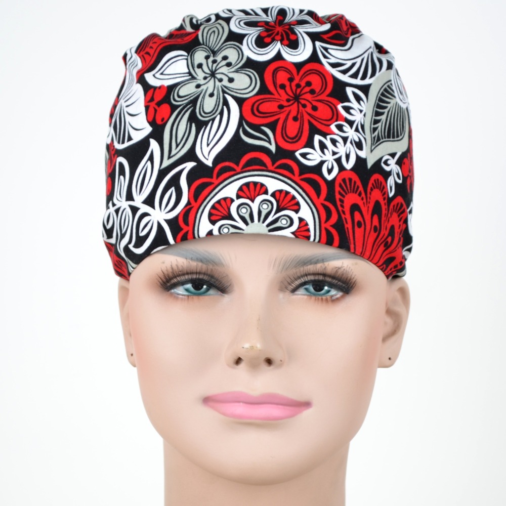 Hennar Medical Scrub Caps in 100% Cotton With Sweatband Two Sizes For Choice Paisley Pattern